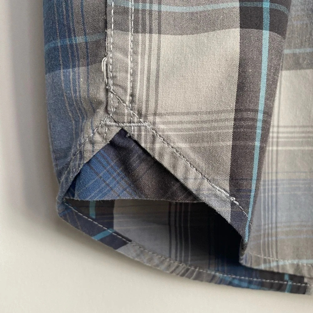 Men’s The North Face Plaid Short Sleeve Hammetts Button Down Blue Gray Size XL
